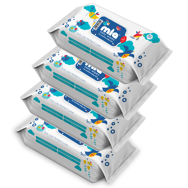 Mia Baby Wet Wipes with Label, 80 counts pack of 4