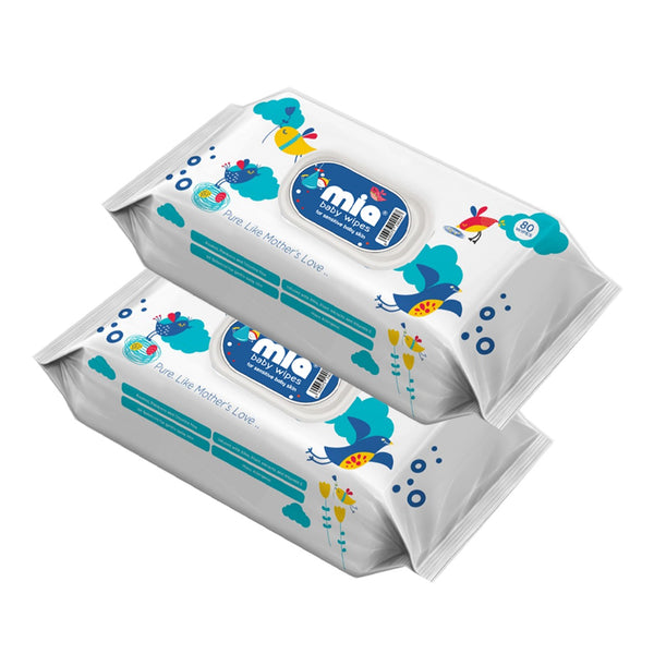 Mia Baby Wet Wipes with lid, 80 counts pack of 2