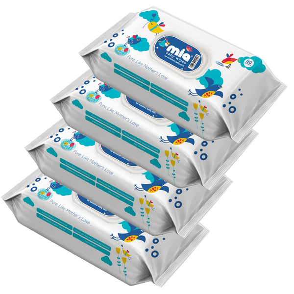 Mia Baby Wet Wipes with lid, 80 counts pack of 4