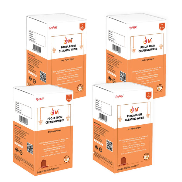OM Pooja Wipes | Dry | 1sx25=25 wipes | Pack of 4