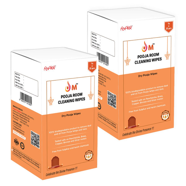OM Pooja Wipes | Dry | 1sx25=25 wipes | Pack of 2