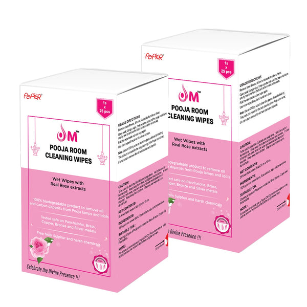 OM Pooja Wipes | Rose | 1sx25=25 wipes pack of 2