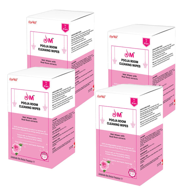 OM Pooja Wipes | Rose | 1sx25=25 wipes pack of 4