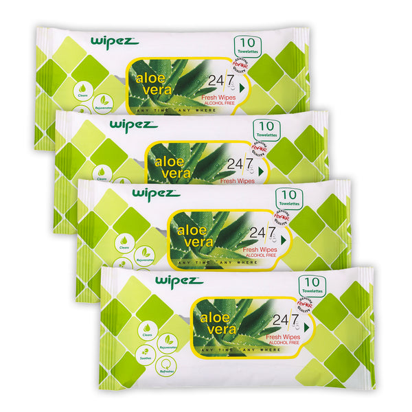 Wipez 24/7 Towelettes 10s Aloevera - Pack of 4